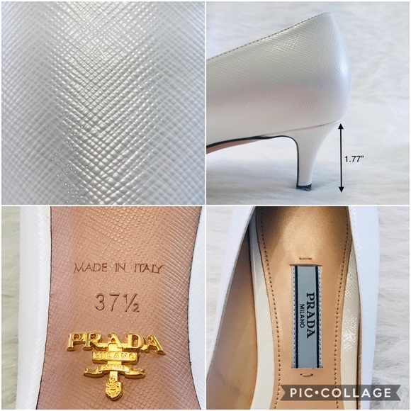 PRADA Saffiano Textured Patent Leather Pumps White - Picture 8 of 8